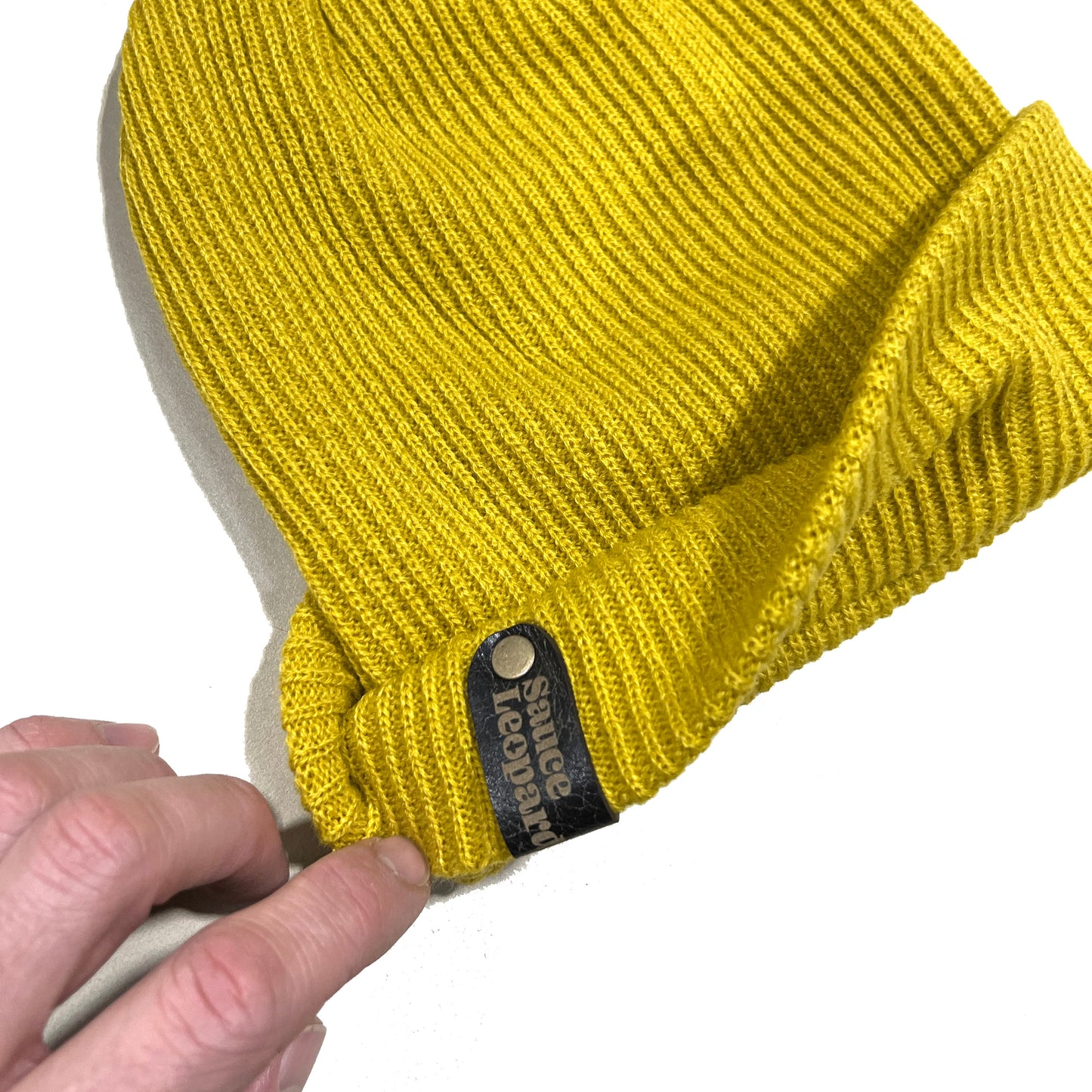 Leather Cuff Beanie (Mustard Edition)