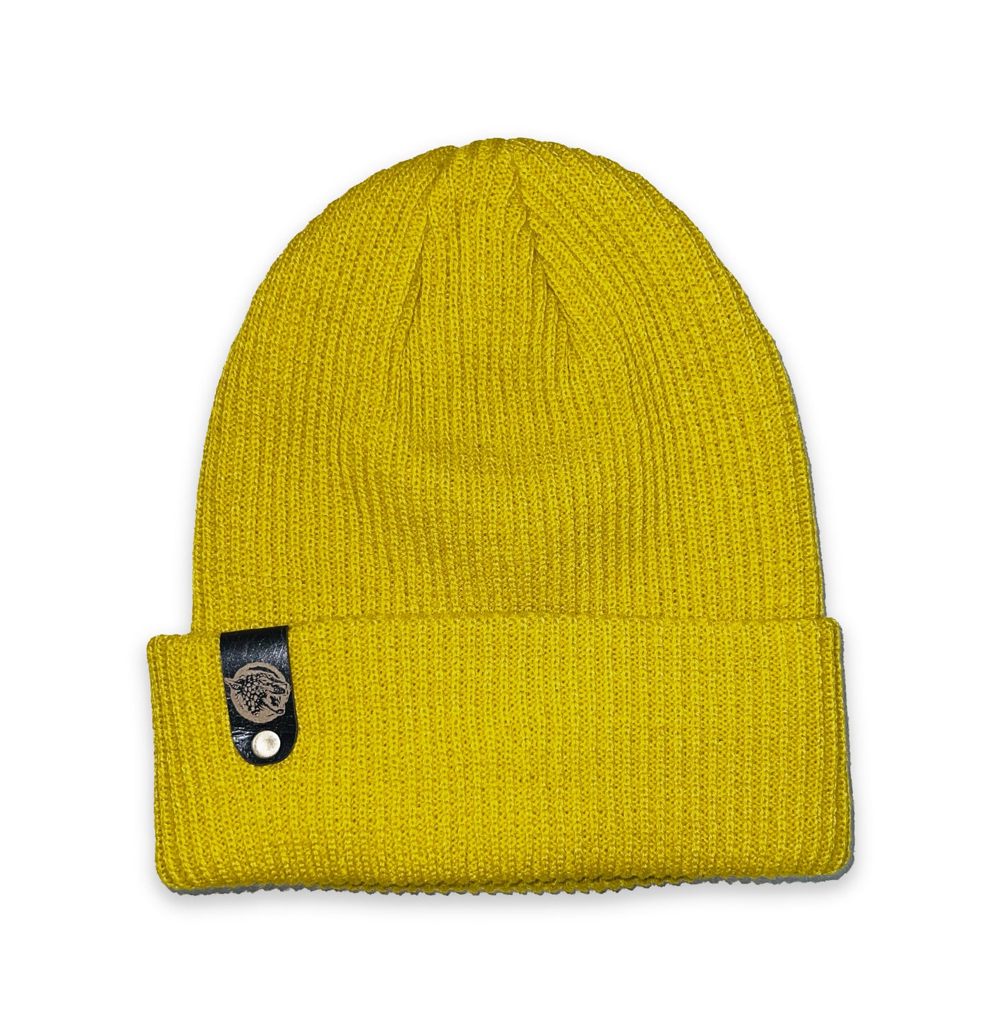 Leather Cuff Beanie (Mustard Edition)
